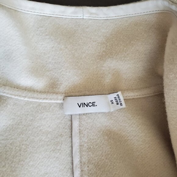 Vince Ivory White Leather Trim Wool Blend Drape Open Front Jacket - Picture 10 of 12